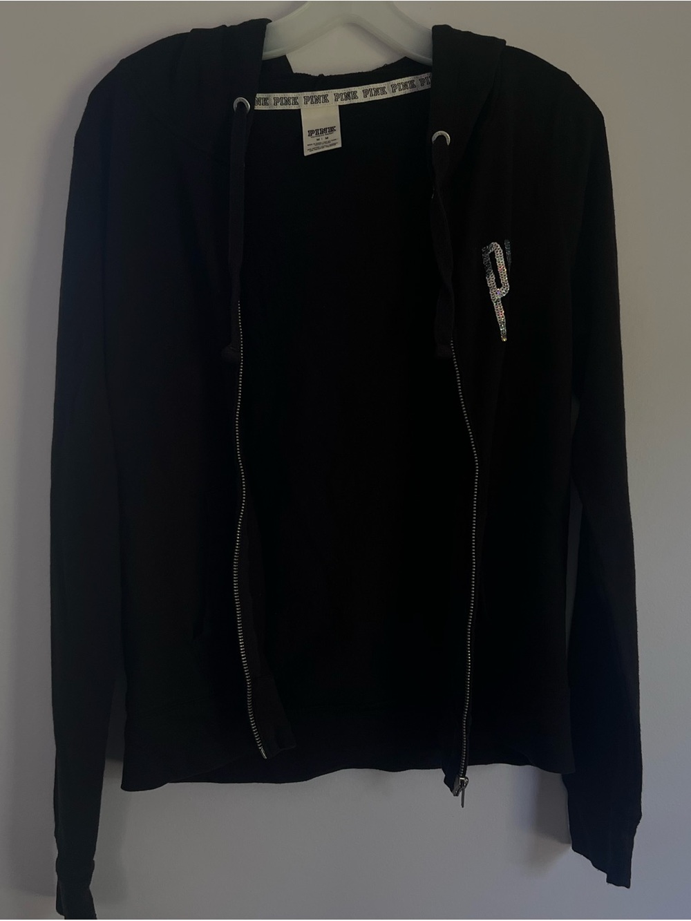 PINK Victoria's Secret Black Zip Hoodie with Rhinestone P